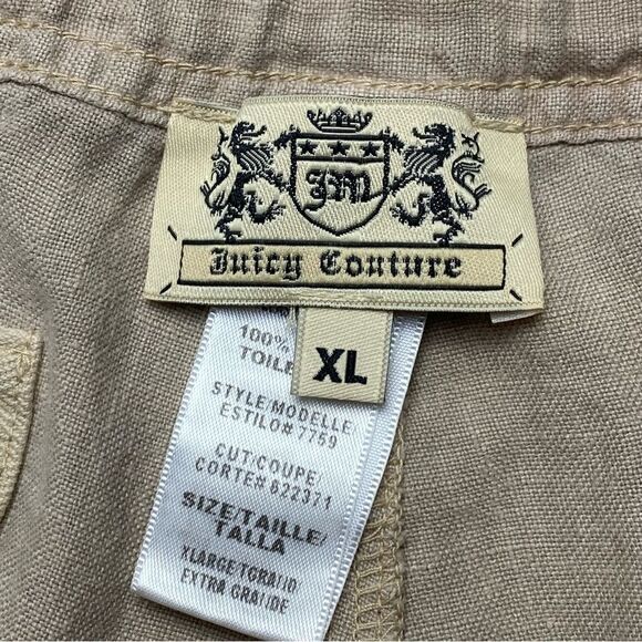 Juicy Couture 100% Linen Khaki Bermuda Button Fly Pants Size XL - Picture 3 of 12
